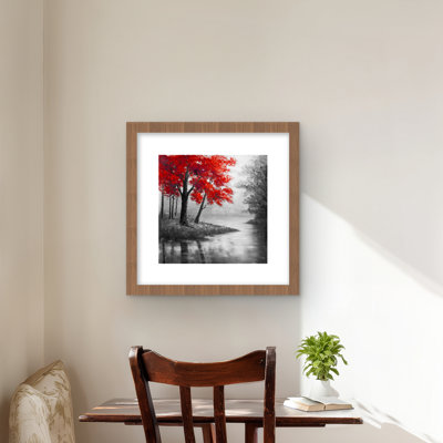 Red Trees and Lake - Contemporary Bedroom Framed Print