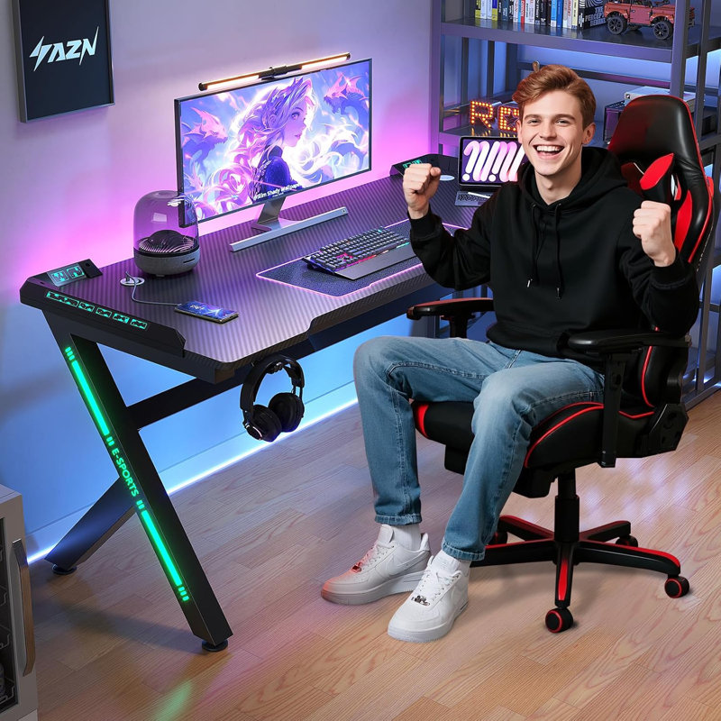 Gaming Desk Computer Table, 29.5" H x 47.2" W x 23.6" D , Black