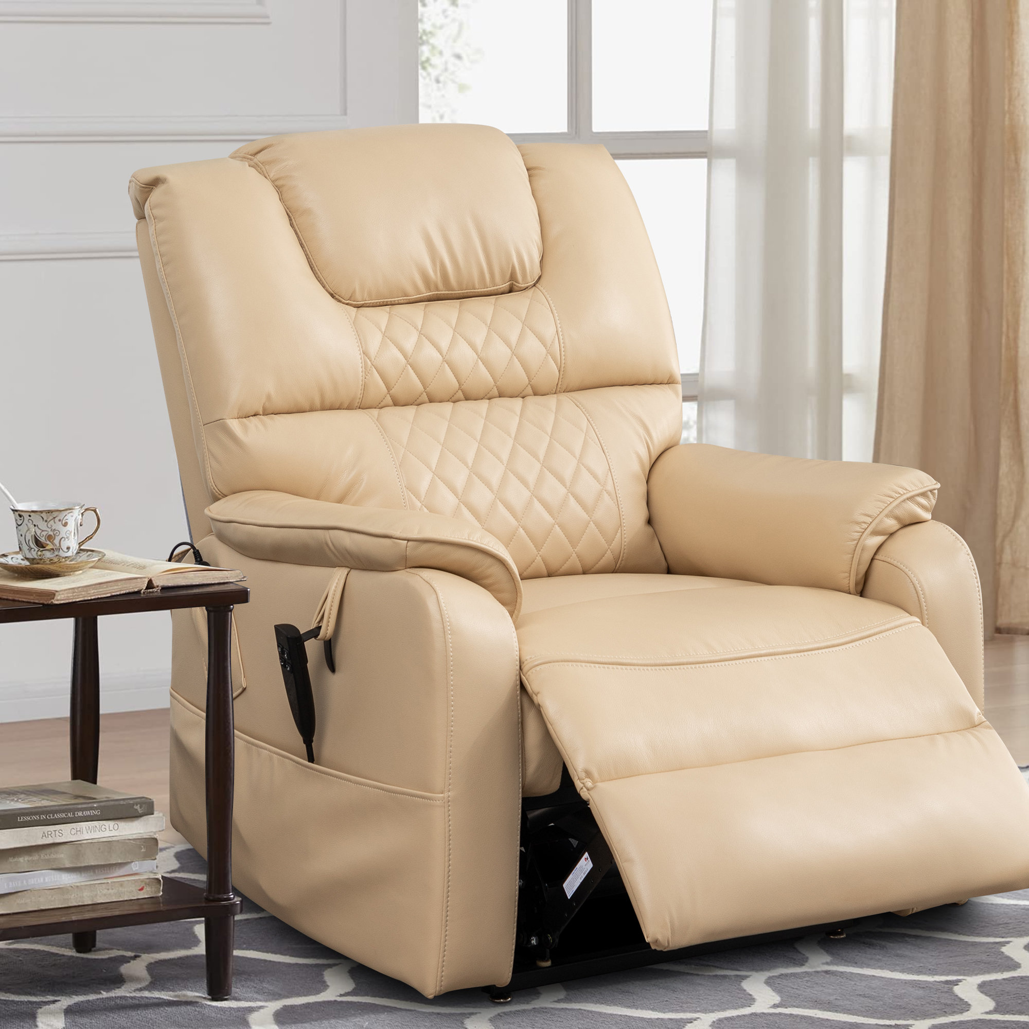 Daqwane 35.5W Dual Electric Power Lift Recliner Chair, Massage & Heat for Elderly, Lie Flat 180 Degrees Hokku Designs Upholstery Color: Beige
