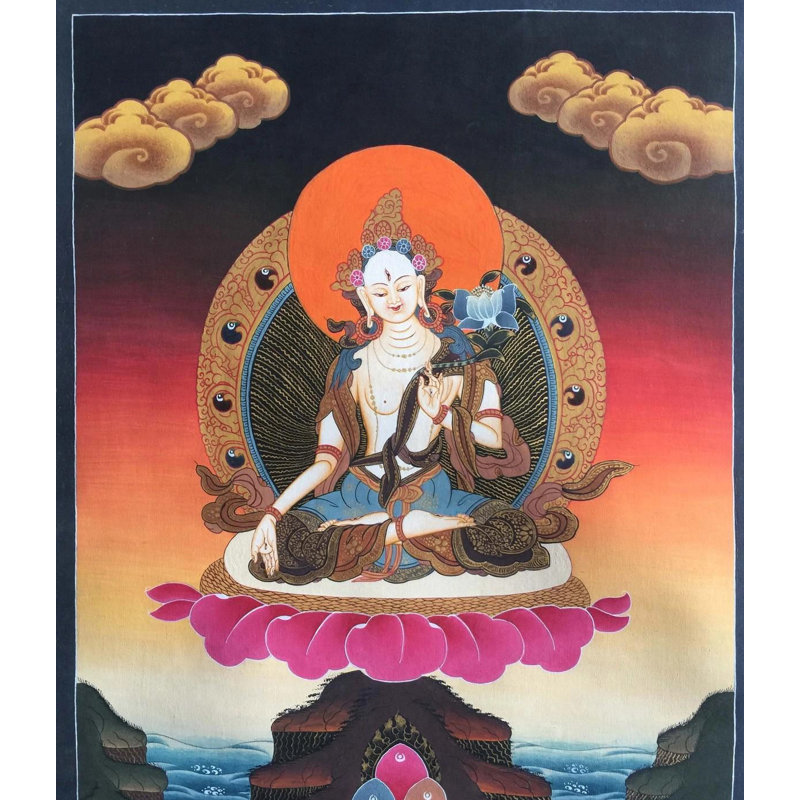 Déesse blanche Tara Thangka (Brocadeless Thangka)