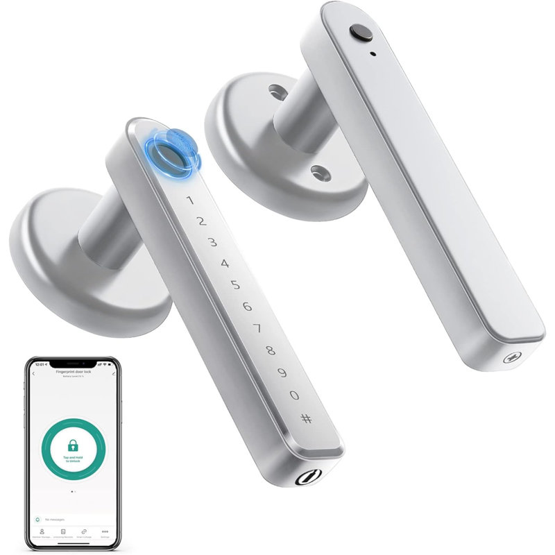 Serrure de porte intelligente à empreinte digitale avec application / code / clé de secours / poignée de porte intelligente à empreinte digitale sans clé avec poignée pour la maison hôtel bureau appartement chambre bleu