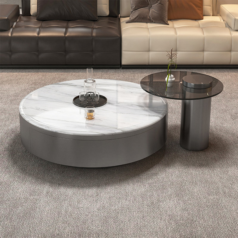 Table basse ronde en pierre micro-cristalline, H 13 po x L 35,4 po x l 35,4 po