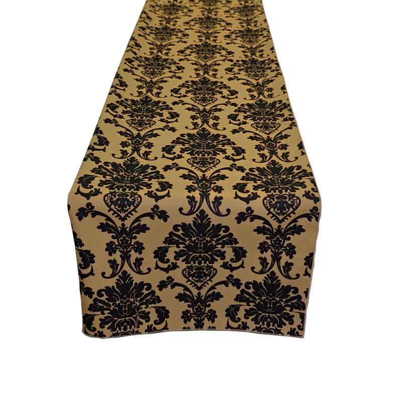 Poplin Damask Table Runner, 144" L x 12" W, Mustard Gold