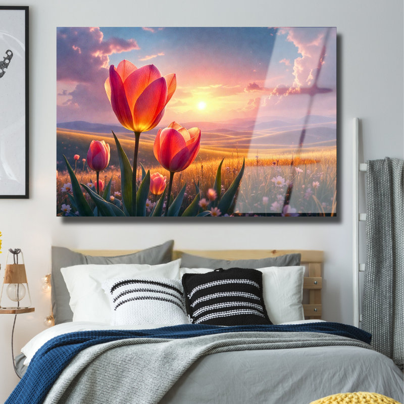 Tulipe, art mural en verre trempé, H 24 po x l 36 po