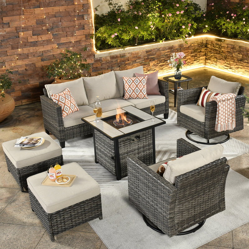 Ben 5 - Person Patio Conversation Set with Cushions, Beige, Yes