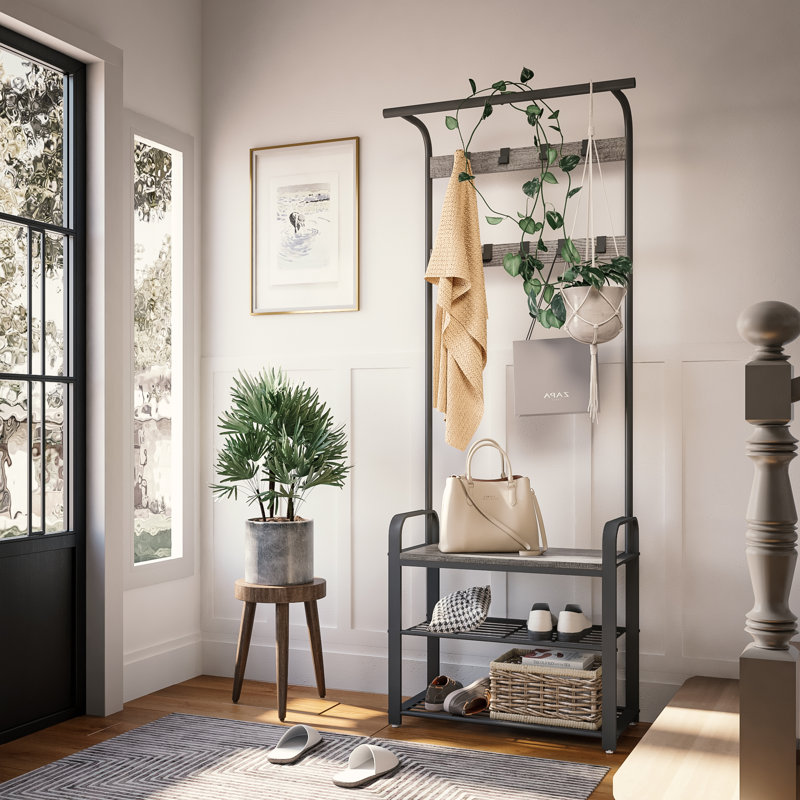 Allensworth 72 cm W Hall Tree with Shoe Storage, Gray/Black