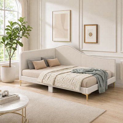 Durable Linen Daybed With Headboard And Modern Design Features| Cozy Backrest And Armrest Design