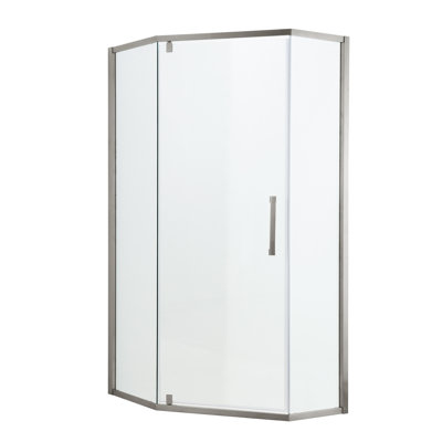 Portes de douche et de baignoire, angle néoclassique 86,7 cm (34-1/8 po), verre de 8 mm, à charnières, argent brossé