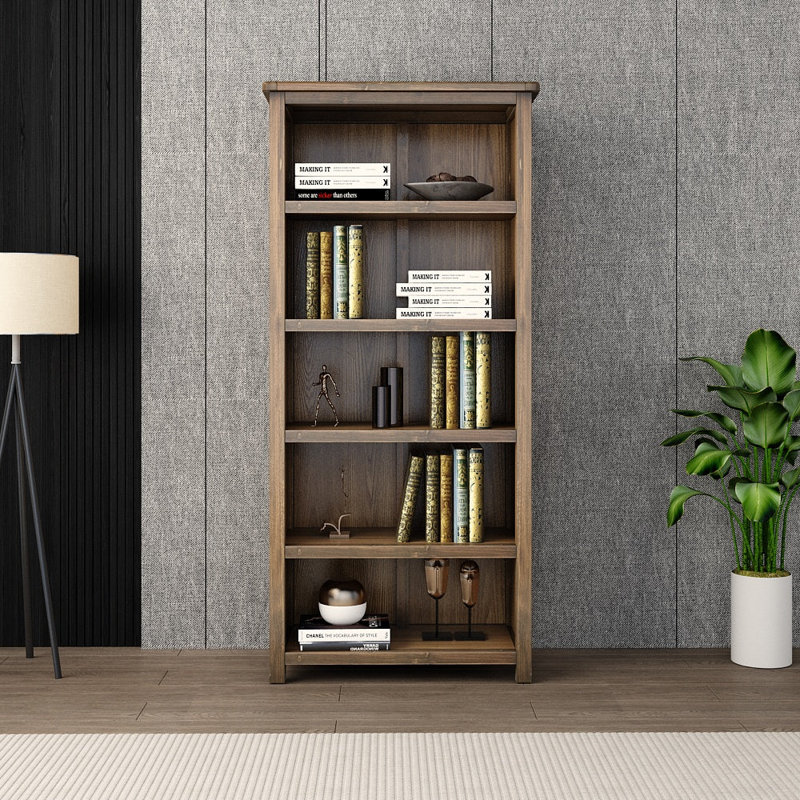 Bibliothèque en bois massif Arise-Sun, (5 tablettes) H 70 po x l 35,2 po x P 13,3 po, Espresso