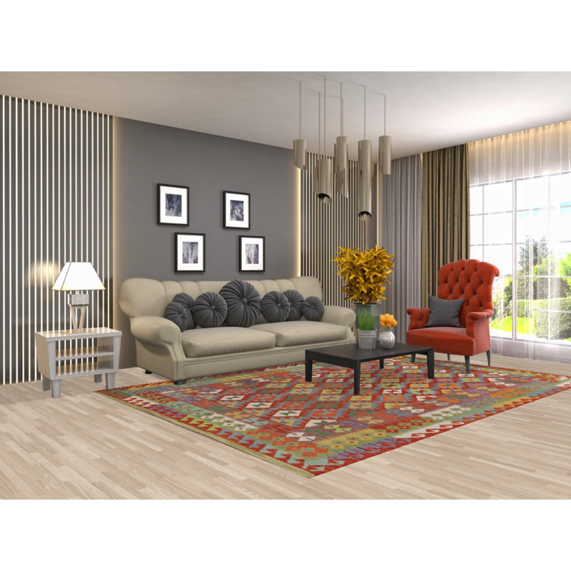 Tapis réversible en laine Kilim 7 x 7