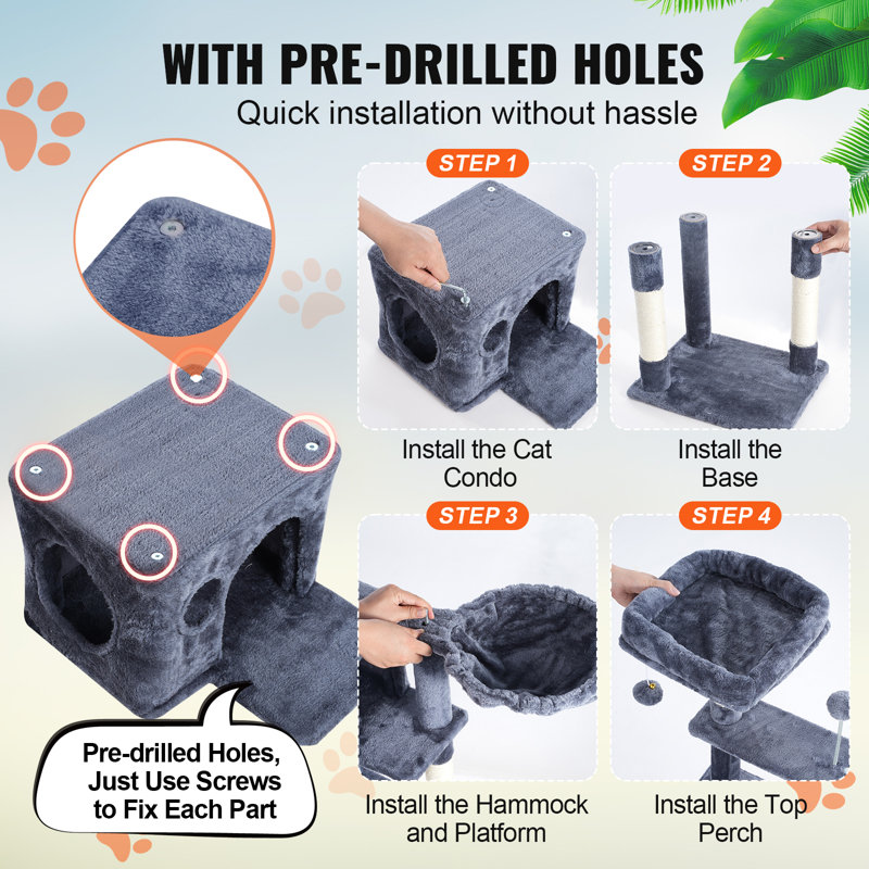 Cat Tree 45.2" Cat Tower with Cat Condo Sisal Scratching Post Dark Grey