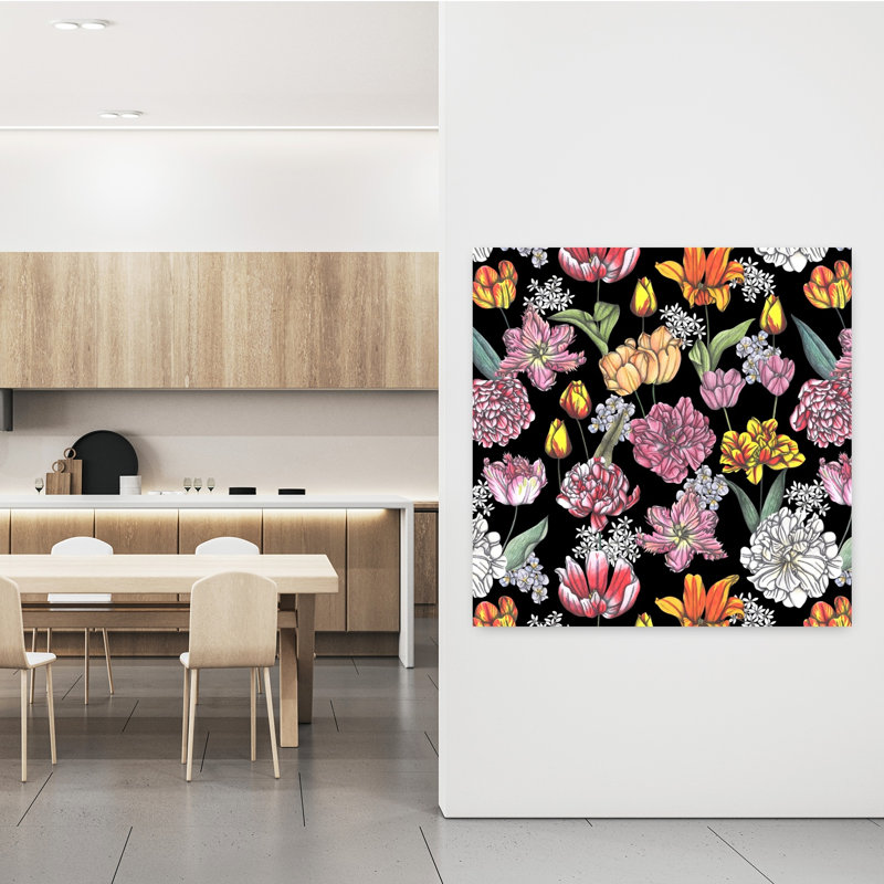 Art contemporain, tulipe rétro, art floral naturel, H 48 po x l 48 po