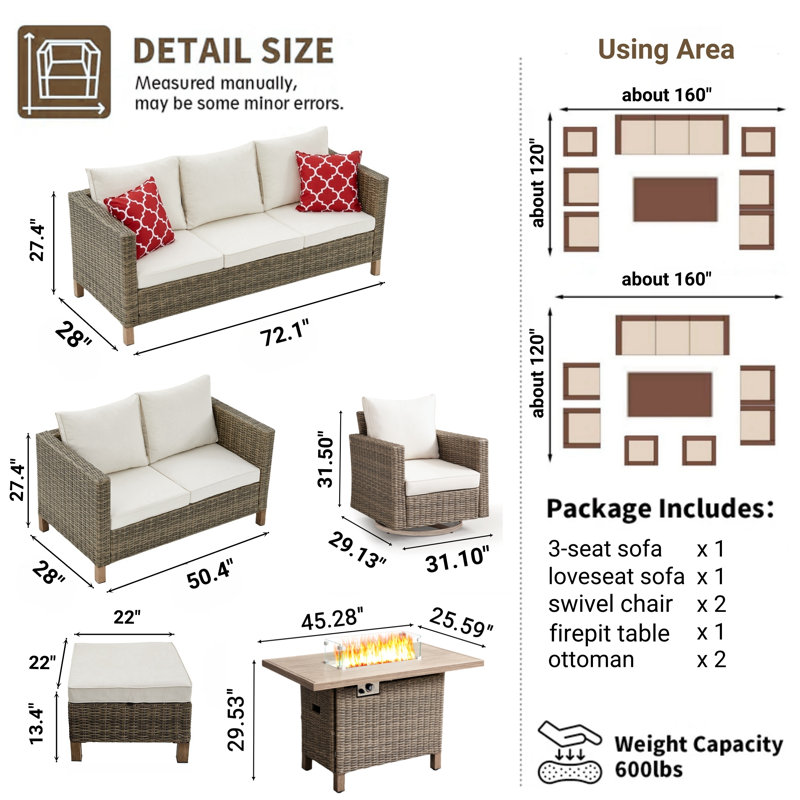 Ensemble de conversation d'extérieur en osier pour 9 personnes avec chaises pivotantes, Beige