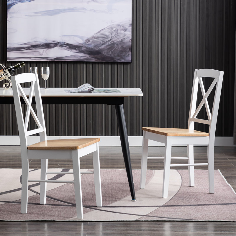 Ensemble de chaises de salle à manger rustiques en bois au design ergonomique, Brun / Blanc