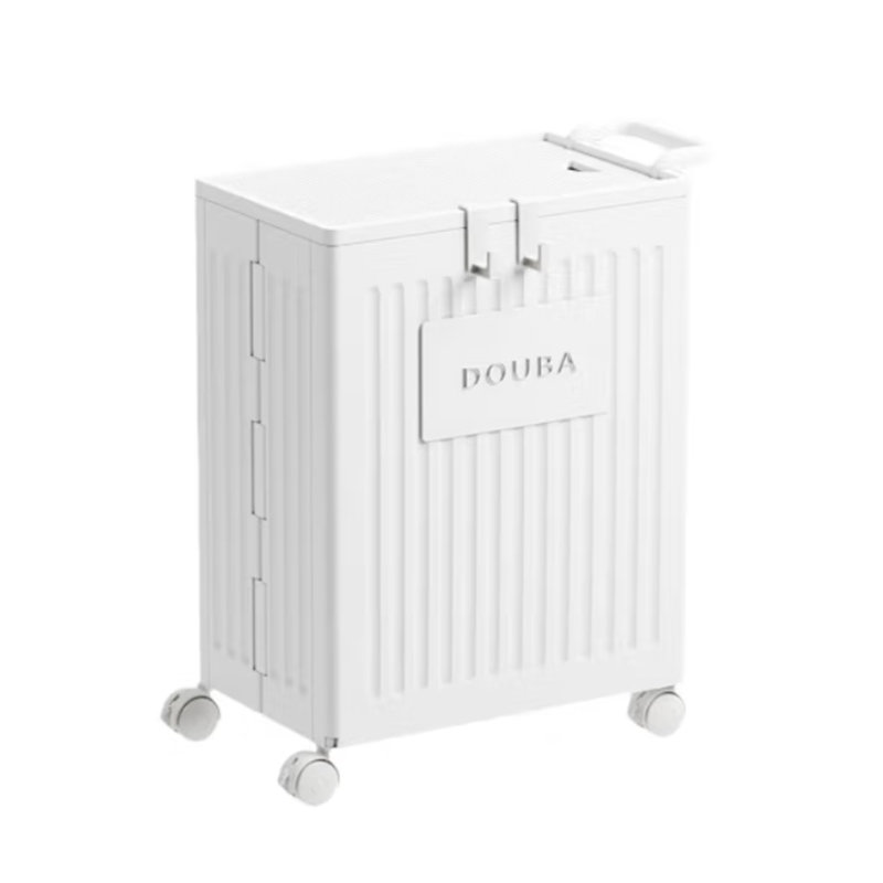 Plastic Rolling Laundry Hamper with Handles, White