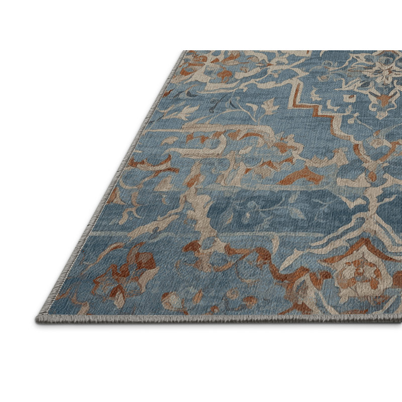 Machine Washable Gray Area Rug, Round 5'