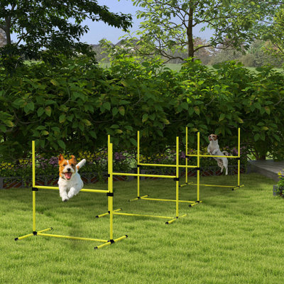 Dog Agility Training Equipment With 4 Piece Adjustable Jump Bars And Transportable Case, Yellow Gear Portable Carry Bag, -