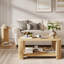 Table basse en bois cannelé avec bords arrondis et tablette inférieure Avalie