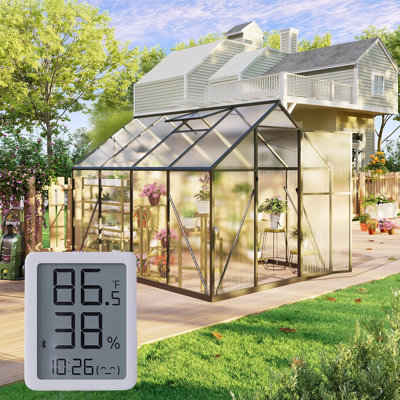 Heavy Duty Walk-In Outdoor Greenhouse, 4mm Twin-Wall Polycarbonate Garden House with 45 MPH Wind Resistant Aluminum Frame & Roof Vent
