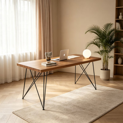 Simple Brown Rectangular Solid Wood Writing Desk