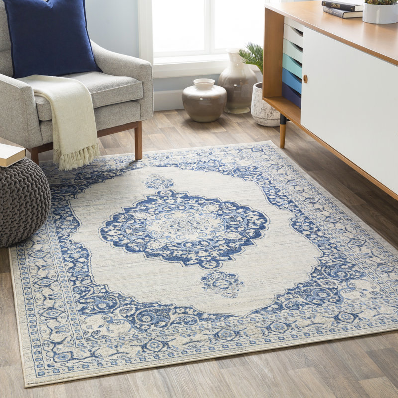 Tapis bleu / beige Swaney, Rectangle 5 pi 3 po x 7 pi 3 po