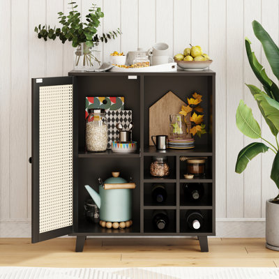 Armoire à vin de 34 po avec porte et 6, buffet pour la maison, 14,64 po de profondeur, poids idéal de 55,72 lb, largeur du salon 27,86