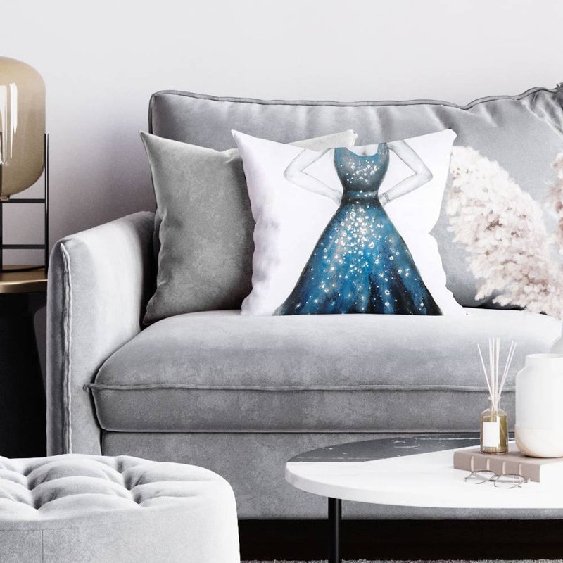 Blue princess dress - 16"x16" Throw pillow - Poly twill - Print on demand