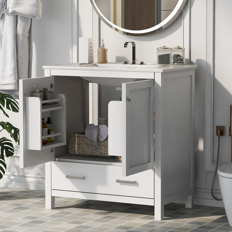 30" Bathroom Vanity with Single Sink, White