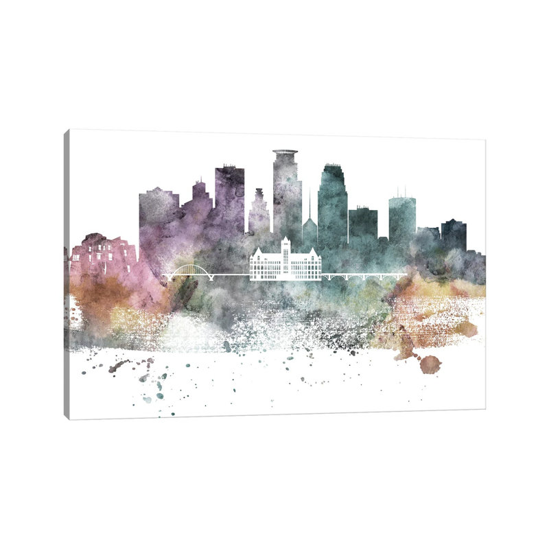 Minneapolis Pastel Skylines - Wrapped Canvas Print, 66.04cm H x 101.6cm W