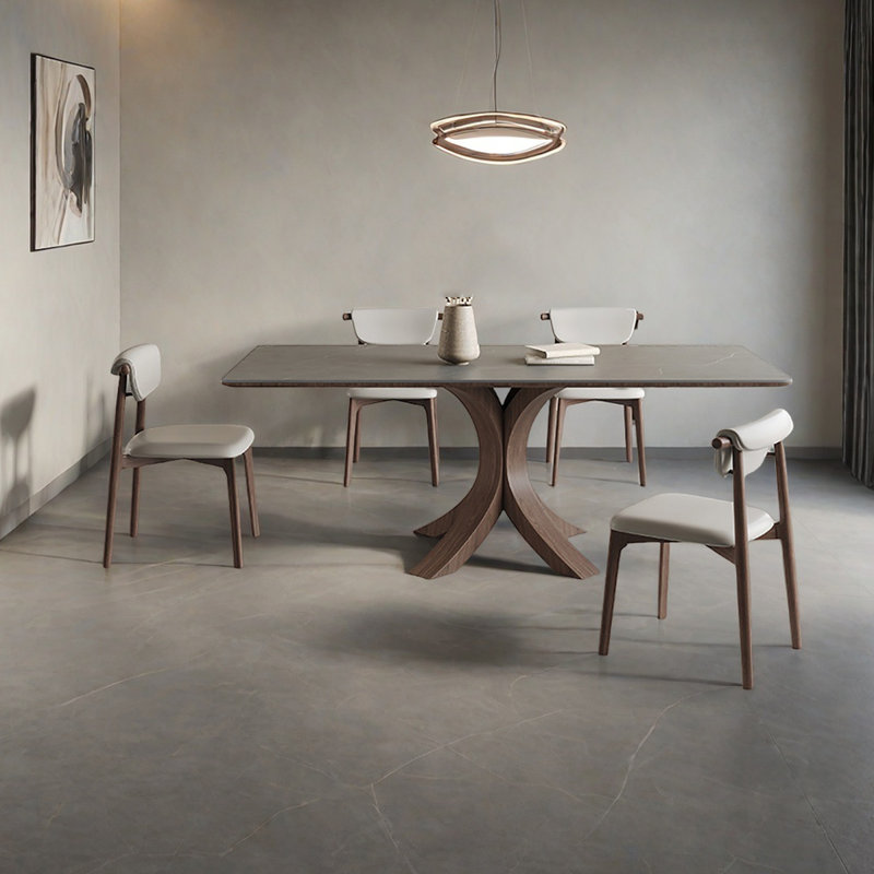 Elegant Oak & Matte Slate Dining Table, 29.5"H x 70.9"L x 35.4"W