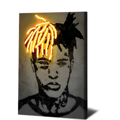 1 PC, art mural, affiches encadrées, reproduction d'art sur toile au néon, culture pop moderne, portrait avec des cheveux jaunes brillants, décoration murale pour le salon, la chambre, le bureau, la décoration contemporaine, une œuvre d'art de style urbain unique