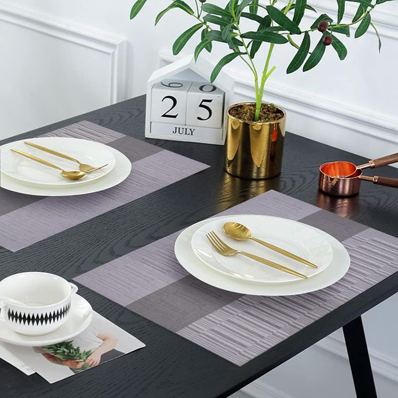 Durable PVC Placemats Set of 8 with Three Horizontal Colour Bands for Stylish Dining Table Decor , Beige