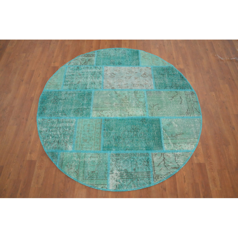Distressed Modern Patchwork Round Area Rug 5x5