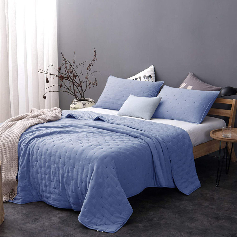 Modern & Contemporary Polyester Quilt, King Quilt + 2 King Shams, Light Blue