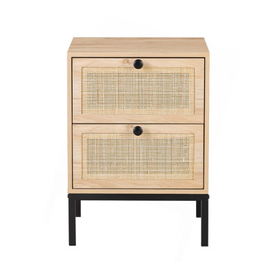 Ensemble de 2 tables de chevet rectangulaires en rotin avec tiroir 2
