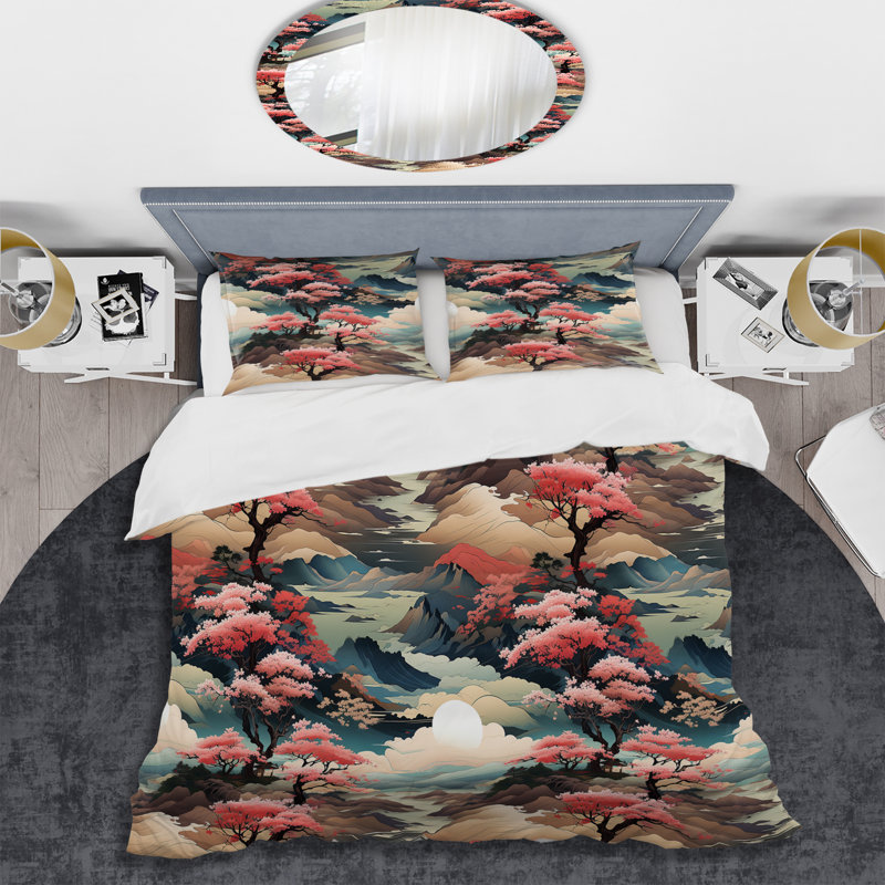 Ensemble de housse de couette Mountain Ukiyo E Paysages III, Housse de couette pour très grand lit et 2 très
