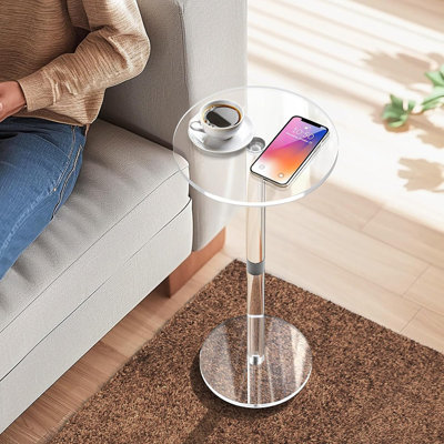 Round Clear Acrylic End Table - Modern Small Space Side Table For Living Room, Bedroom, Office, Outdoor | Sturdy, Easy To Install, Multi-purpose