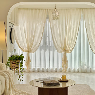 French Light Luxury Romantic Cream Color Chanel-Style Sheer Curtains - Light Filtering & Non-See-Through, Elegant Voile For Living Room & Balcony