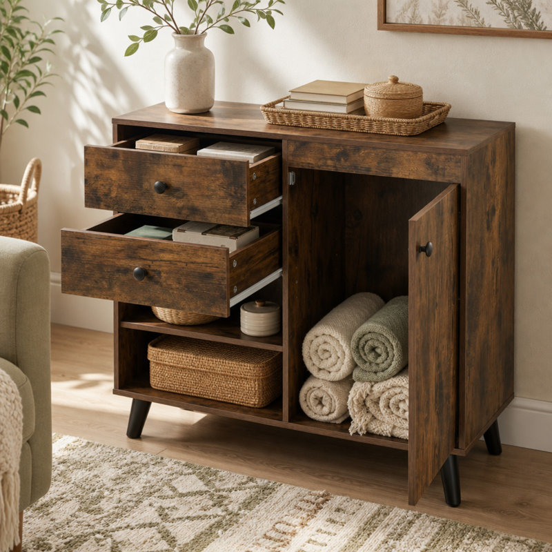 Buffet à crédence 31 "avec rangement et 2 compartiments ouverts brun rustique, Brun