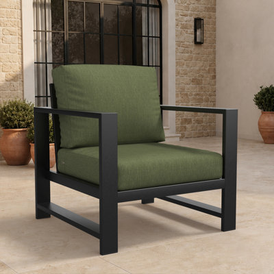 Fauteuil d'extérieur en métal Dulcie avec coussins Sunbrella®