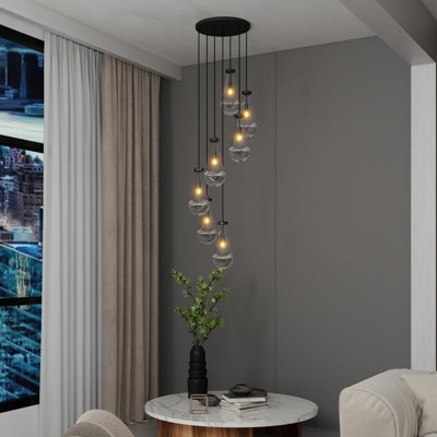 7-Lights Raindrop Thick Glass Cluster Pendant Light
