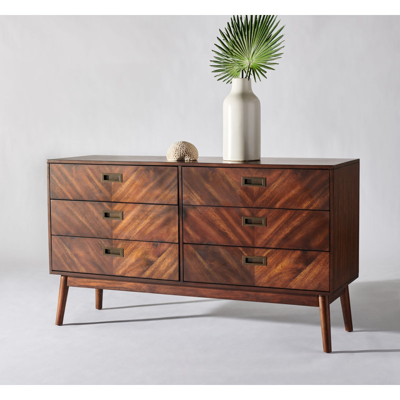 6 Drawer 56'' W Double Dresser, Dark Walnut