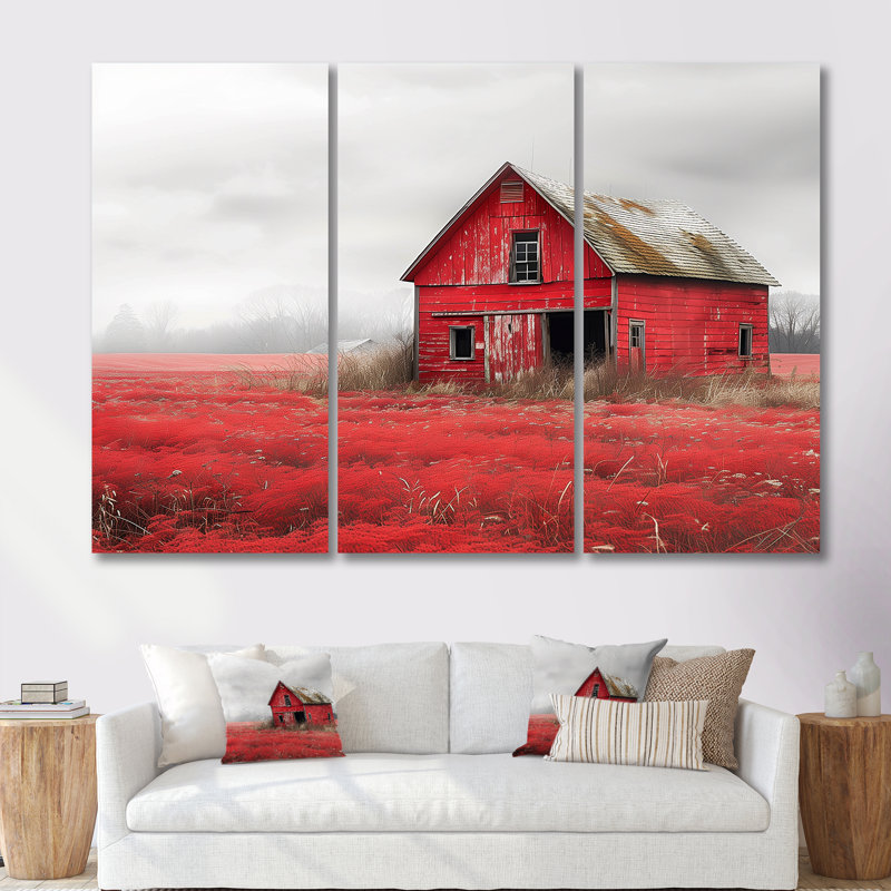 Ensemble de salon mural rouge et gris Autumn I, Toile tendue, H 32 po x l 48 po
