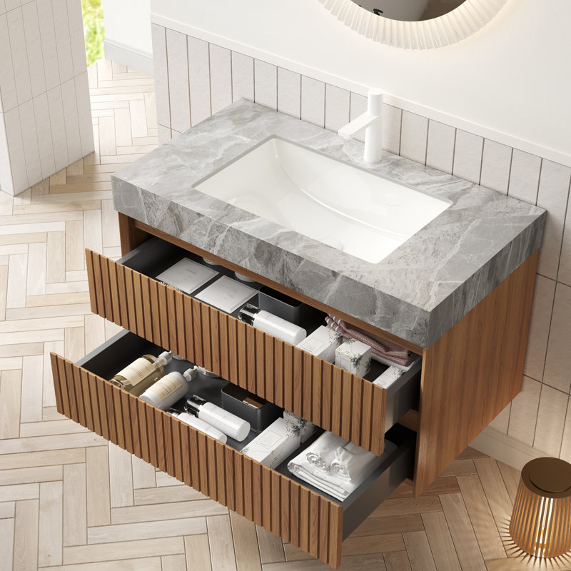 Meuble-lavabo moderne 36 po, chêne brun