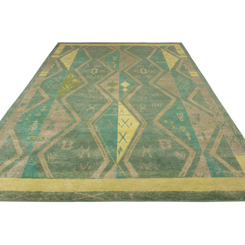 Distressed Homage Hand Knotted Wool Geometric Area Rug, Rectangle 8' x 10'