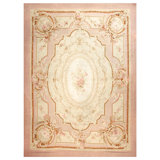 1890s Antique French Aubusson Carpet Napoleon III Period 10'10" x 15' Pink Rug