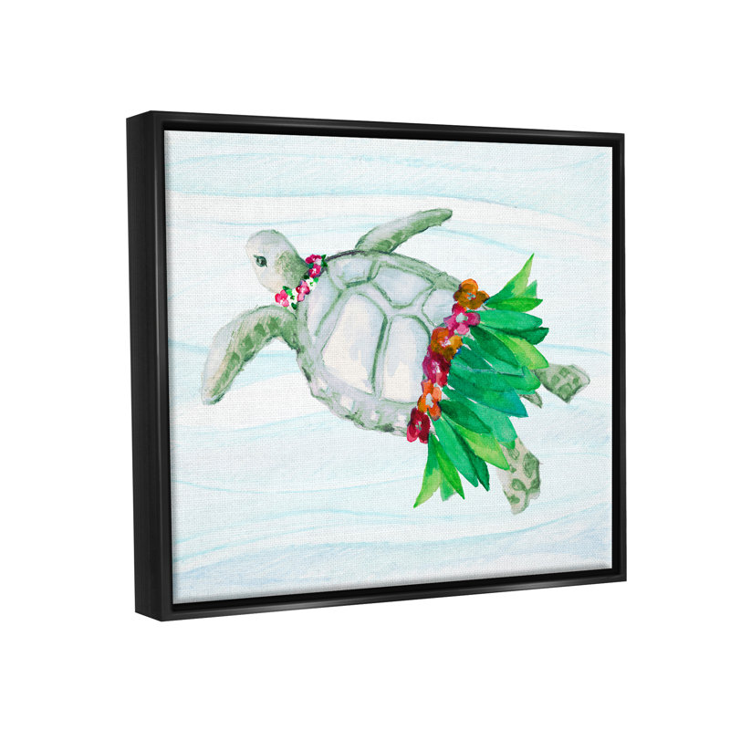 «Hula Turtle» par Lanie Loreth, Cadre flottant noir de jais, H 17 po x l 21 po x P 1,7 po
