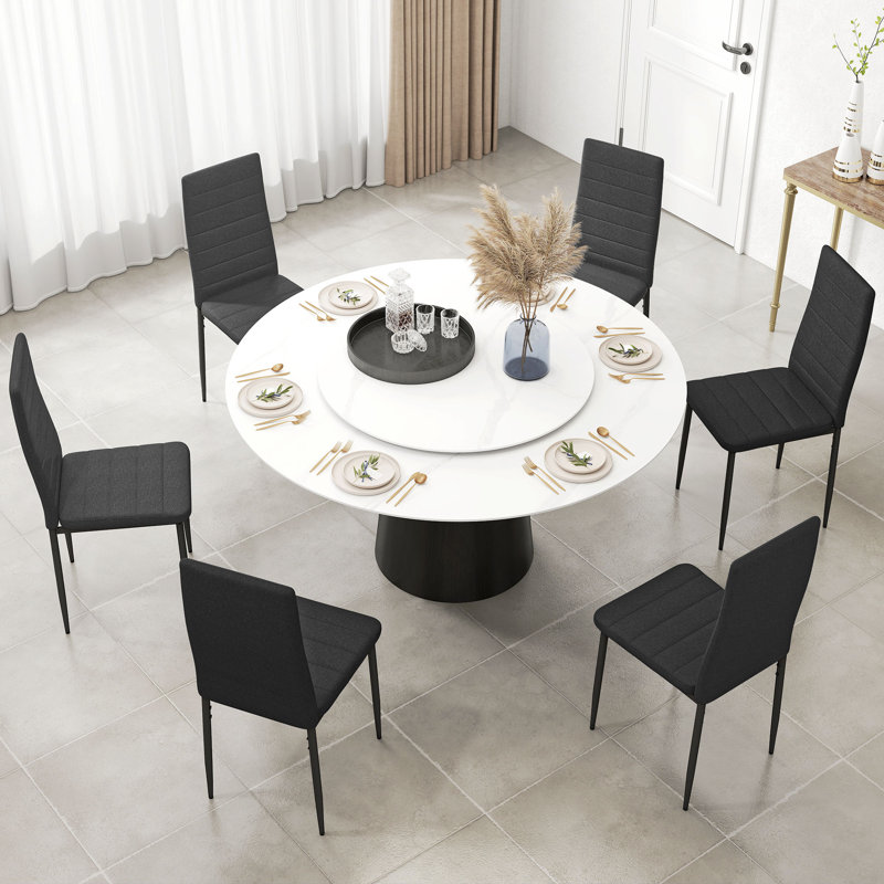 Dining Chairs, Set of 6, Linen Upholstered Accent Chairs, Back, Noir