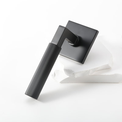 Mila Matte Black Modern Linear Double Dummy Interior Door Handle with Square Rosette and Concealed Screws