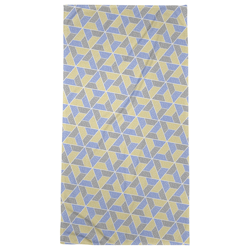 Serviette de bain trapézoïde, Bleu / jaune / gris